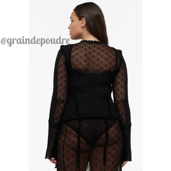 Rare! Zara Limited Edition Black Sheer Pointelle Knit Ruffle Sweater S - Picture 4 of 9